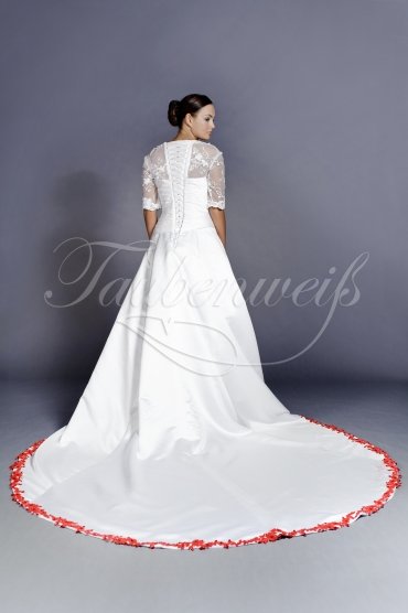 Wedding dress TW0113B - Wedding dress TW0113B A-line satin kace red lace beadings sleeves covered back 3