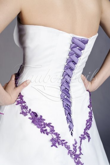 Wedding dress TW0118B - Wedding dress TW0118B organza puple lace appliques necklace train lace-up 2
