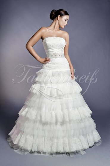 Wedding dress TW0125B - Wedding dress TW0125B alternating laces Vintage charms beaded waist band no train 1