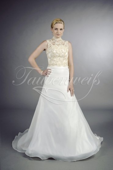 Wedding dress TW0127B - Wedding dress TW0127B two color organza A-line special lace top high neck