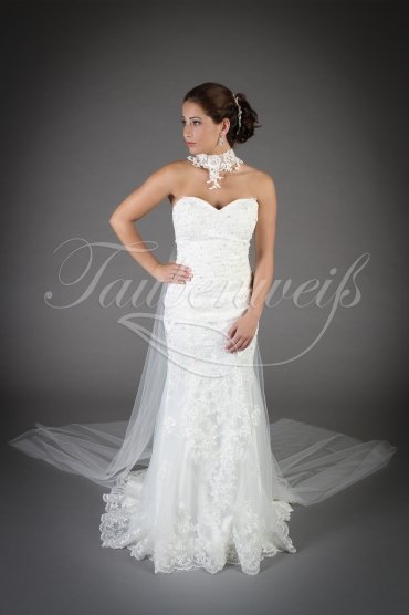 Wedding dress TW0130B - Wedding dress TW0130B mermaid style tulle lace beadings train neck veil