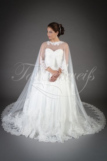 Wedding dress TW0131B - Wedding dress TW0131B A-line tulle lace beadings detachable cape train 1