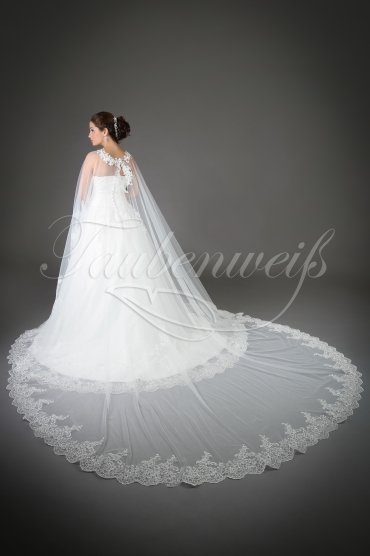 Wedding dress TW0131B - Wedding dress TW0131B A-line tulle lace beadings detachable cape train 3
