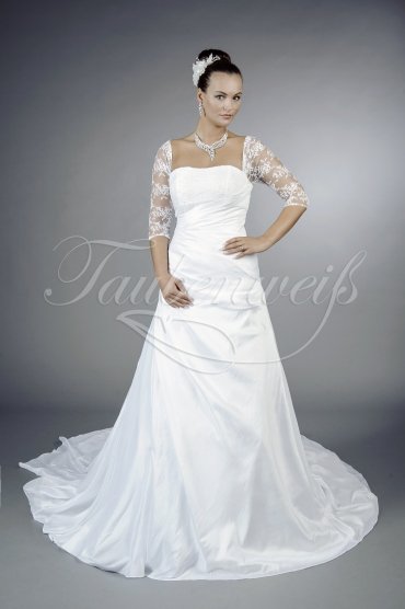 Wedding dress TW0134B - Wedding dress TW0134B taffeta A-line lace sleeves rectangular neckline long train 1