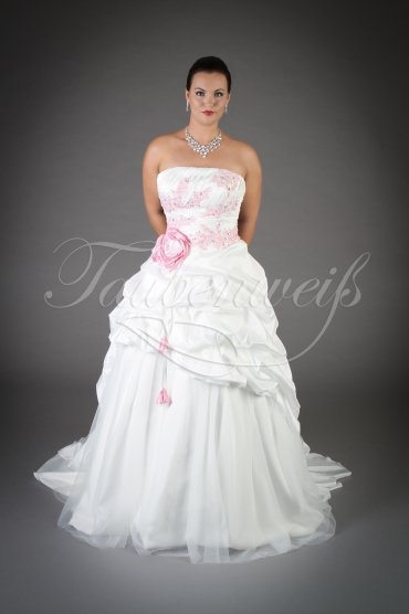 Wedding dress TW0137B - Wedding dress TW0137B taffeta tulle pink lace appliques flowers fairytale lace-up train
