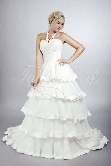 Wedding dress TW0138B - Wedding dress TW0138B A-line organza cascading layers neckholder pleats train