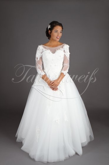 Wedding dress TW0139B - Wedding dress TW0139B princess 3/4-sleeves lace flowers round neck lace sleeves no train