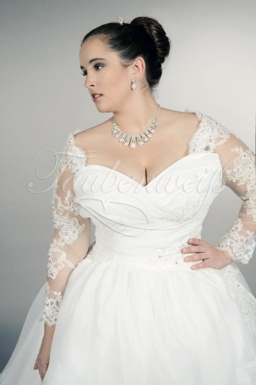 Wedding dress TW0157B - Wedding dress TW0157B organza tulle pricess XXL big size lace appliques sleeves 2