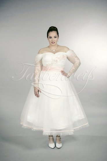 Wedding dress TW0158B - Wedding dress TW0158B tea-length plus size XXL tulle lace pink A-line sleeves