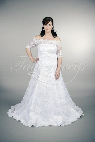Wedding dress TW0160B - Wedding dress TW0160B A-line plus size XXL off-shoulder Carmen 3/4 sleeves train