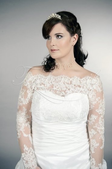 Wedding dress TW0163B - Wedding dress TW0163B A-line plus size XXL taffeta lace bateau neck long sleeves train 2