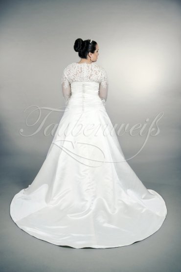 Wedding dress TW0166B - Wedding dress TW0166B A-line plus size XXL satin lace trumpet sleeves pleats train covered back 3