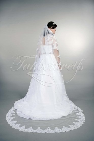 Wedding dress TW0169B - Wedding dress TW0169B A-line plus size XXL chrystal belt lace short sleeves keyhole back train 3