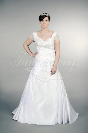 Wedding dress TW0172B - Wedding dress TW0172B plus size A-line satin condensed beadings short sleeves train lace-up