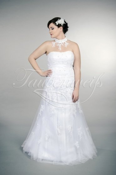 Wedding dress TW0174B - Wedding dress TW0174B small A-line plus size strapless tulle lace appliques short train