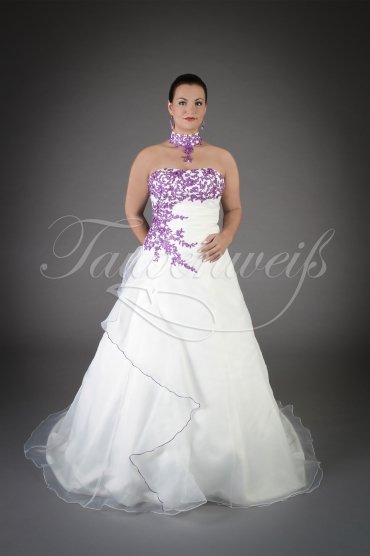 Wedding dress TW0189B - Wedding dress TW0189B A-Line organza purple appliques train lace-up style necklace 1