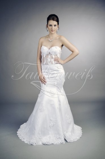 Wedding dress TW0190B - Wedding dress TW0190B mermaid sexy transparent bodice 3D flowers lace-up train 1