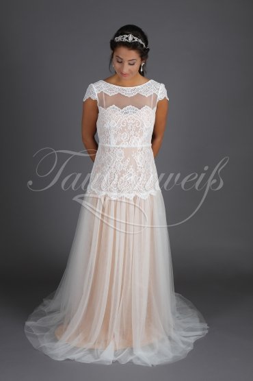 Wedding dress TW0195B - Wedding dress TW0195B Boho ivory nude soft lace stretch blush cap sleeves zipper train