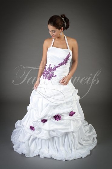 Wedding dress TW0196B - Wedding dress TW0196B A-Line taffeta purple appliques train lace-up style neckholder
