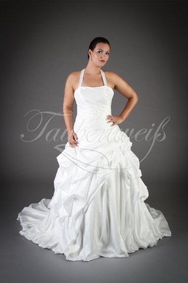 Wedding dress TW0197B - Wedding dress TW0197B A-Line taffeta ruffles pleats lace appliques neckholder train lace-up style